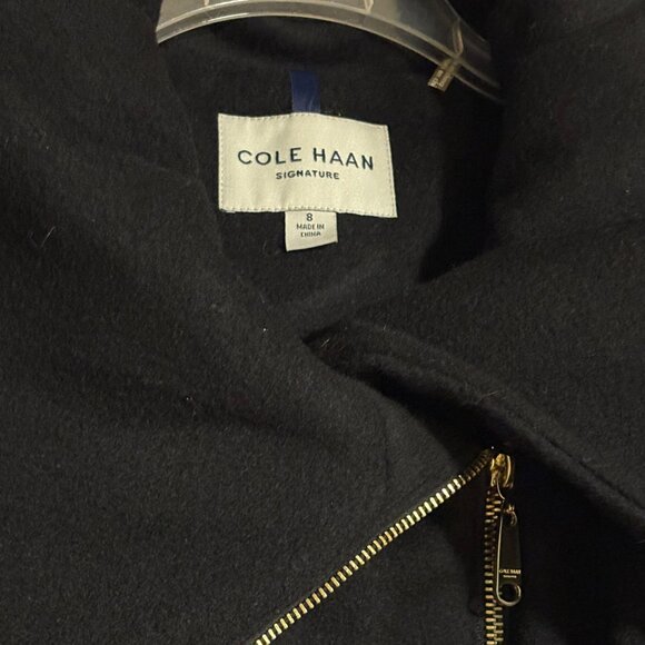 Cole Haan Signature Womens Asymmetrical Belted Full Zip Wool Coat Size 8 Black - Picture 14 of 16